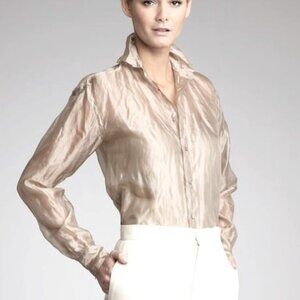New, Ralph Lauren Black Label Crinkled Organza Puffed Silk Blend Blouse